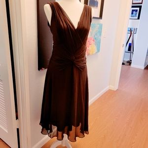 Lovely Chocolate Brown Tadashi Silk Cocktail Dress, size 14 US